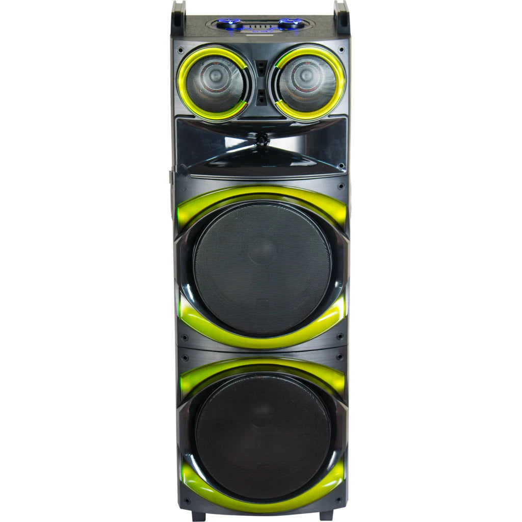 Boxă Karaoke AT PERFORMANCE® Portabilă 21200W PMPO, 2 x 12", Bluetooth, 2 Microfoane Wireless, RGB LED