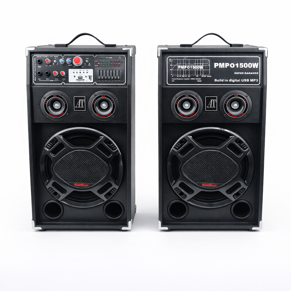 Set 2 Boxe Multimedia Active AT Performance AT-284, 1500W PMPO,12 Inch, Bluetooth, USB, AUX, Karaoke