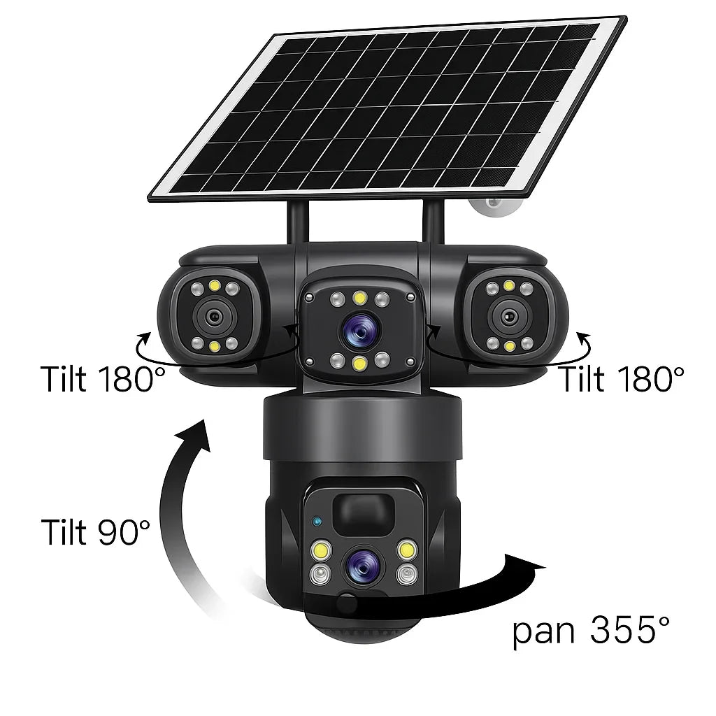 Cameră de Supraveghere Solară 4G/WiFi cu 3 Lentile, Viziune 360°, AI și Night Vision Colo