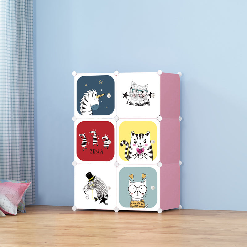 Dulap modular pentru copii, Alb/Roz, AT PERFORMANCE®, 6 rafturi, durabil, 110cm x 74cm x 37cm