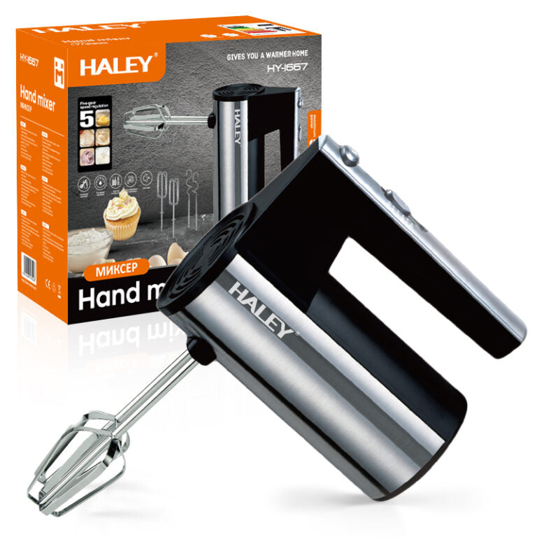 Mixer de Mână din Inox HALEY 500W – 5 viteze, silențios, motor puternic, accesorii incluse