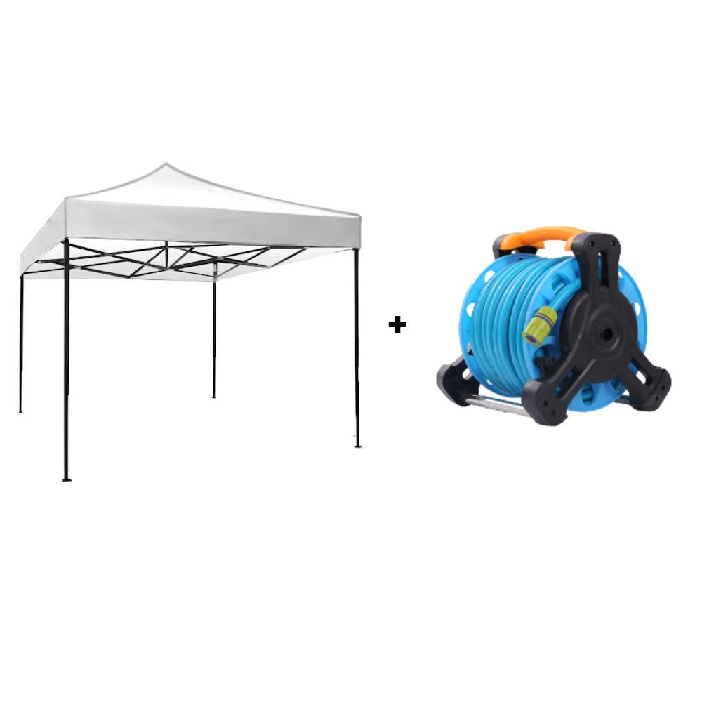 Set Grădină Premium AT PERFORMANCE®: Furtun Retractabil 20m + Cort Pavilion 3x3m – Echipare Completă pentru Confort în Aer Liber