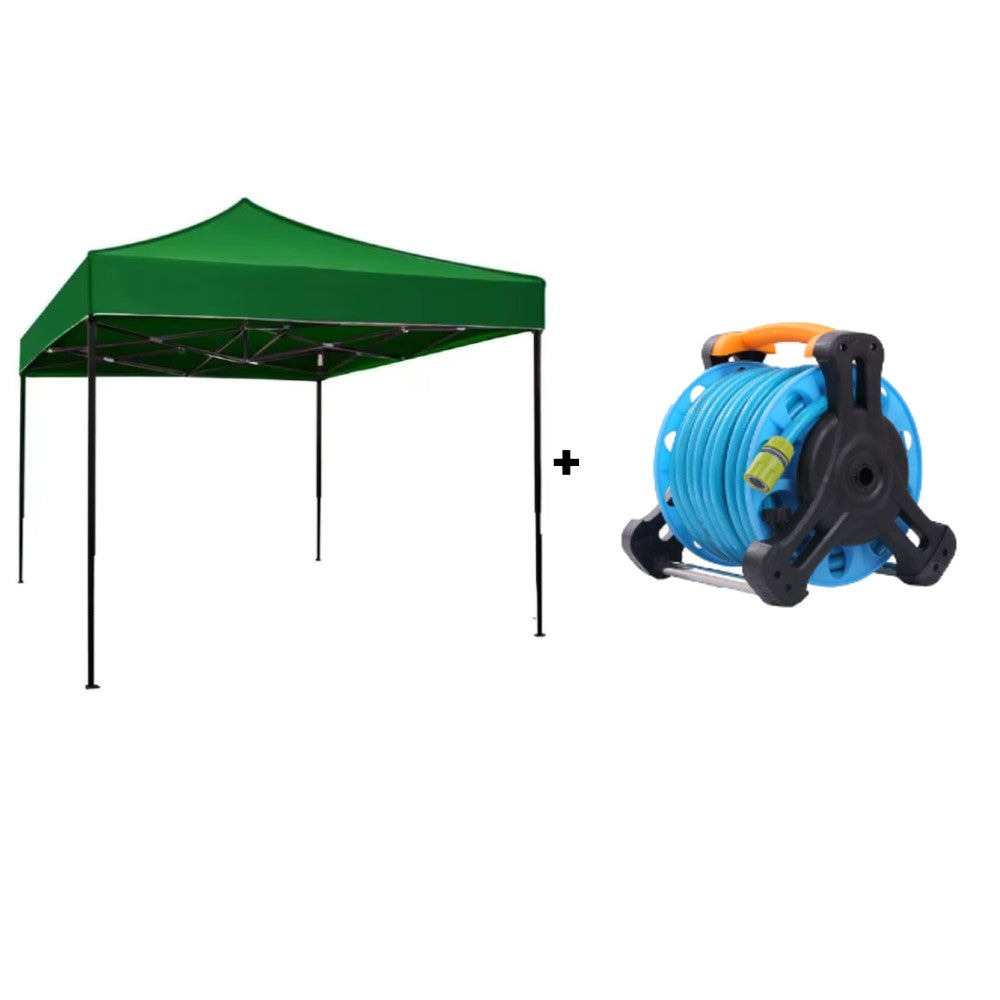 Set Grădină Premium AT PERFORMANCE®: Furtun Retractabil 20m + Cort Pavilion 3x3m – Echipare Completă pentru Confort în Aer Liber