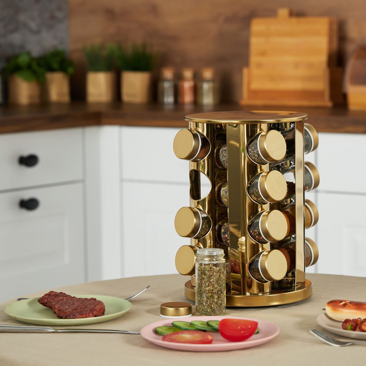 Set 16 recipiente condimente cu suport rotativ, inox, AT PERFORMANCE®,