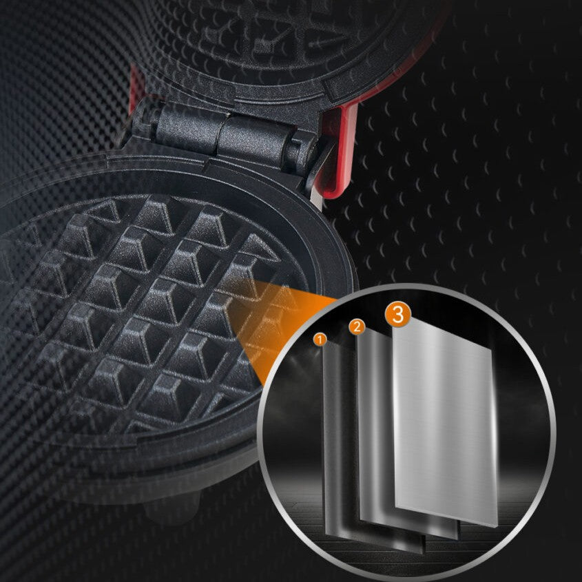 Aparat Mini Waffe HALEY®, 800W, Plăci Antiaderente, Indicator Luminos, Design Compact, Roșu
