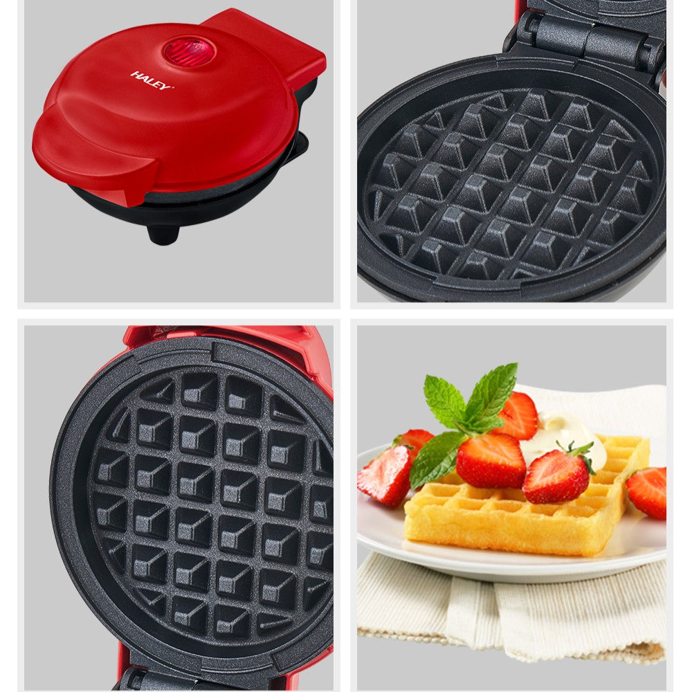 Aparat Mini Waffe HALEY®, 800W, Plăci Antiaderente, Indicator Luminos, Design Compact, Roșu