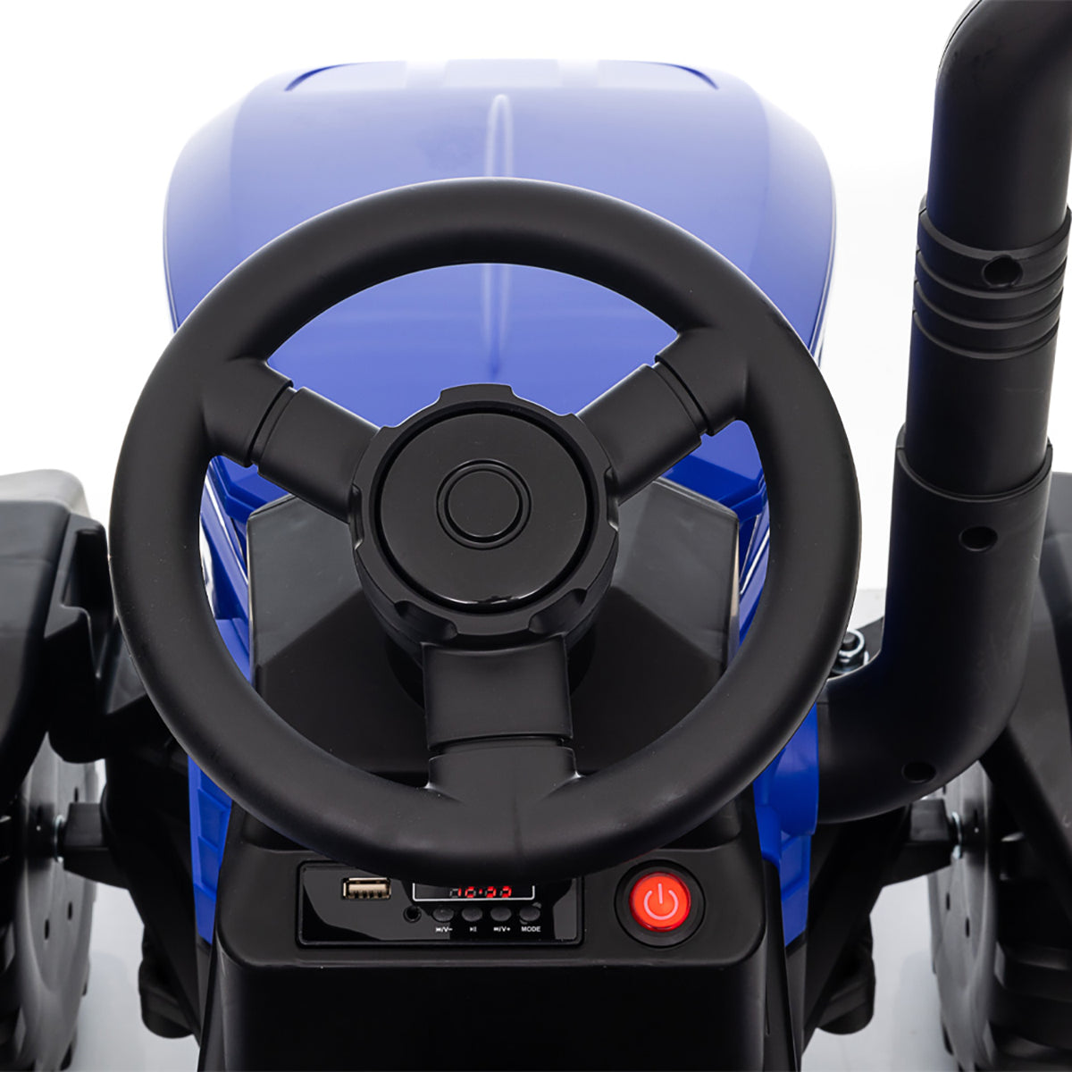 Tractor Electric cu Telecomandă pentru Copii KIDOO, cu Remorcă și Gard, Far, Sunet Motor, Claxon, MP3/USB – 3-6 Ani Albastru