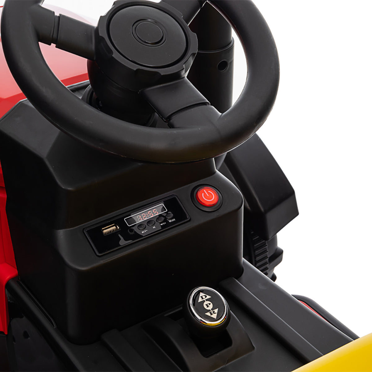 Tractor Electric cu Telecomandă pentru Copii KIDOO, cu Remorcă și Gard, Far, Sunet Motor, Claxon, MP3/USB – 3-6 Ani Rosu
