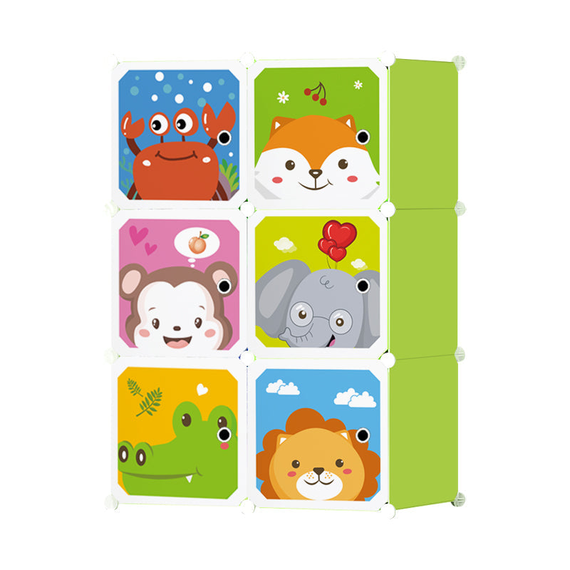 Dulap Modular cu 6 Rafturi – Verde, cu Animăluțe 🐊🐘🐒