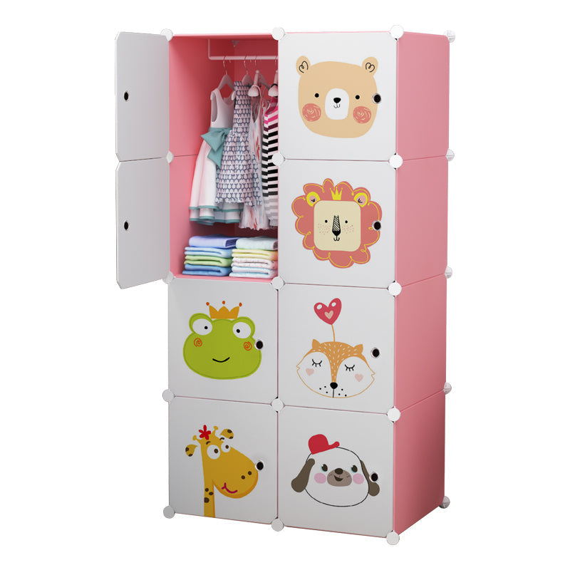 Dulap modular pentru copii, Roz, AT PERFORMANCE®, 8 rafturi Design Colorat cu Desene Jucăușe