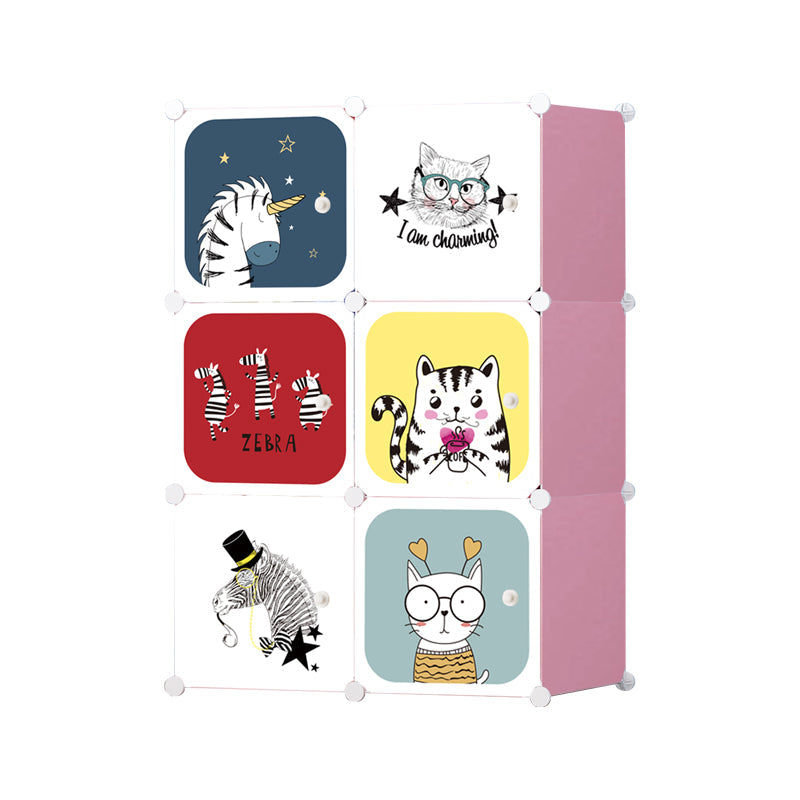 Dulap modular pentru copii, Alb/Roz, AT PERFORMANCE®, 6 rafturi, durabil, 110cm x 74cm x 37cm