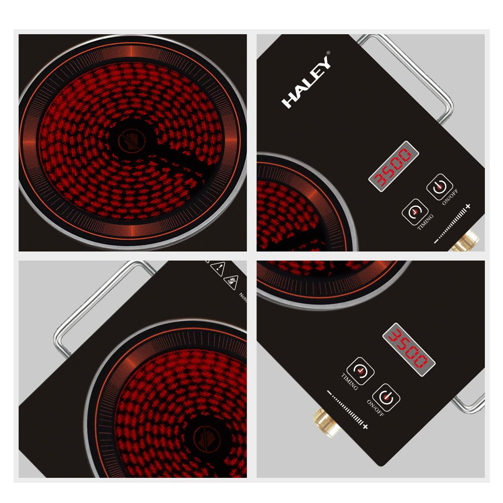 Plită cu Inducție HALEY 3500W, Geam Cristal Negru, Timer, Control Tactil, Oprire Automată, Protecție la Supraincălzire
