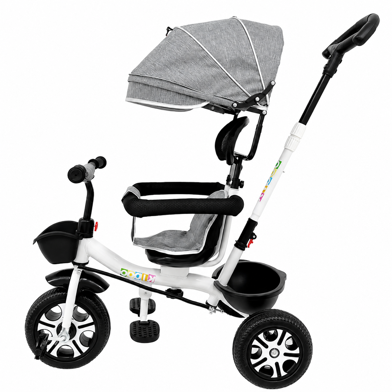 Tricicletă Evolutivă Kiddo KD-X06, Scaun Rotativ 360°, Poziție de Somn, Copertină UV, Roți din Cauciuc, 9 Luni – 6 Ani