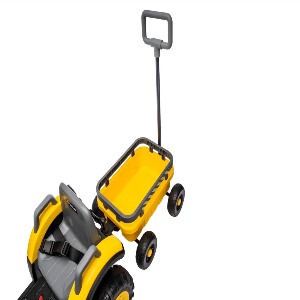 Tractor Electric KIDOO pentru Copii cu Telecomandă 2.4G, Remorcă Detașabilă, 12V 4.5Ah, 2 Motoare 380, Lumini LED, Muzică, Centură de Siguranță, Galben/Gri