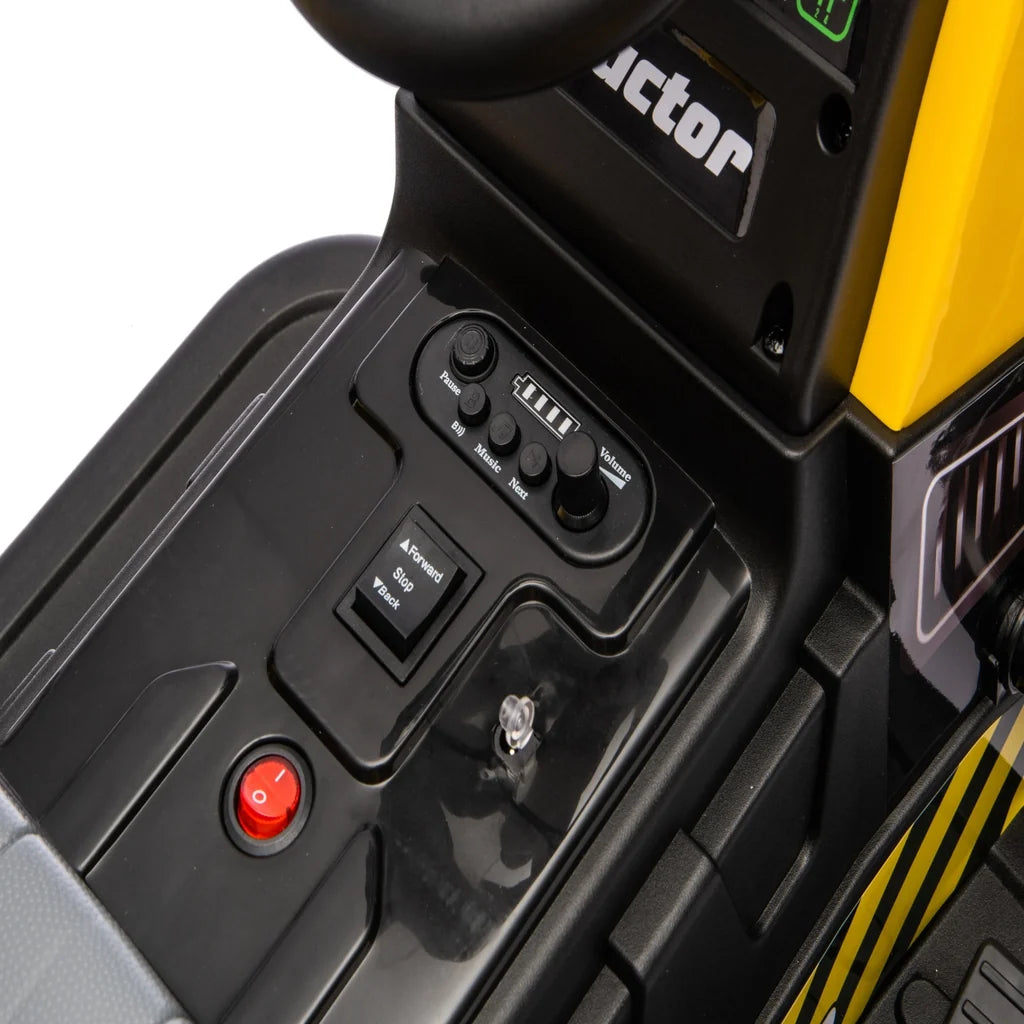 Tractor Electric KIDOO pentru Copii cu Telecomandă 2.4G, Remorcă Detașabilă, 12V 4.5Ah, 2 Motoare 380, Lumini LED, Muzică, Centură de Siguranță, Galben/Gri