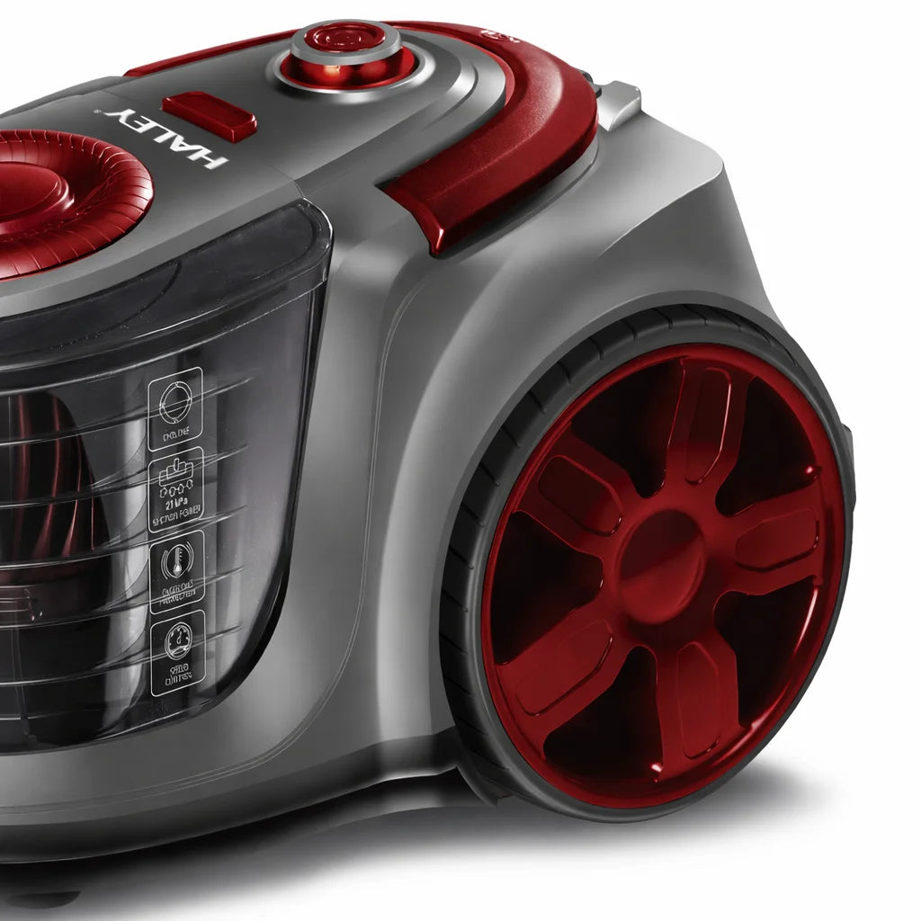 Aspirator fără sac HALEY 2L,1200W, Aspirator de praf Aspirator puternic cu fir, de calitate, cu ciclon, Rosu/Gri