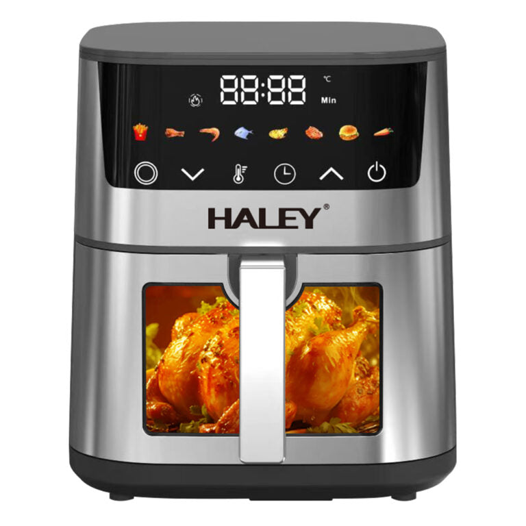 Friteuză cu Aer Cald HALEY 7L, 2000W cu Gătire 360°, Ecran Tactil, Geam de Vizualizare 180°, 8 Programe – Gătit Sănătos și Crocant fără Ulei