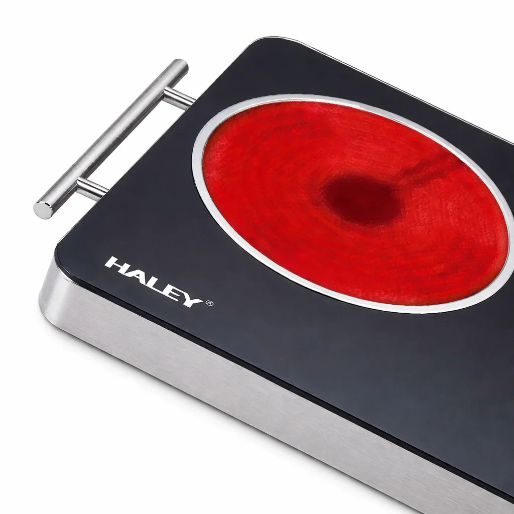 Plită Electrică Dublă Haley HY–1828 – 2 Zone, Suprafață din Sticlă Neagră