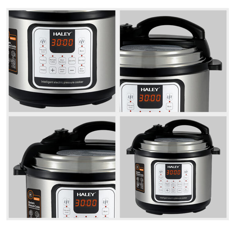 Oală Sub Presiune Electrică Multifuncțională HALEY 10 în 1, 1200W, 6L, Negru/Argintiu – Gătire Rapidă și Inteligentă