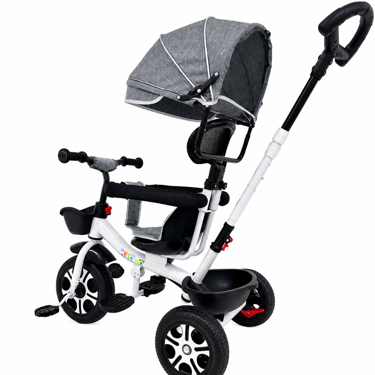 Tricicletă Evolutivă Kiddo KD-X06, Scaun Rotativ 360°, Poziție de Somn, Copertină UV, Roți din Cauciuc, 9 Luni – 6 Ani