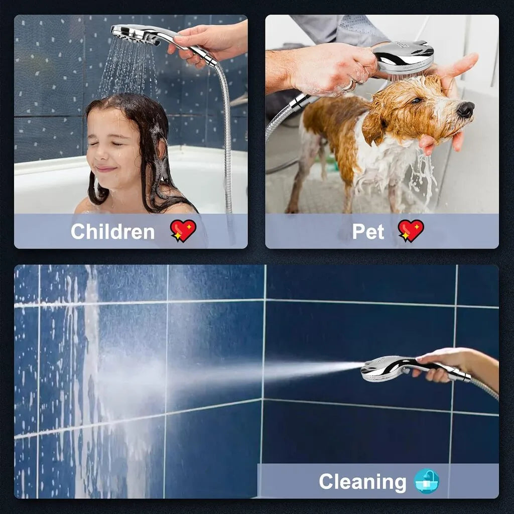 Set de duș cu 8 moduri de pulverizare si 2 moduri Jet, presiune înaltă, debit puternic, cu selector reglaj