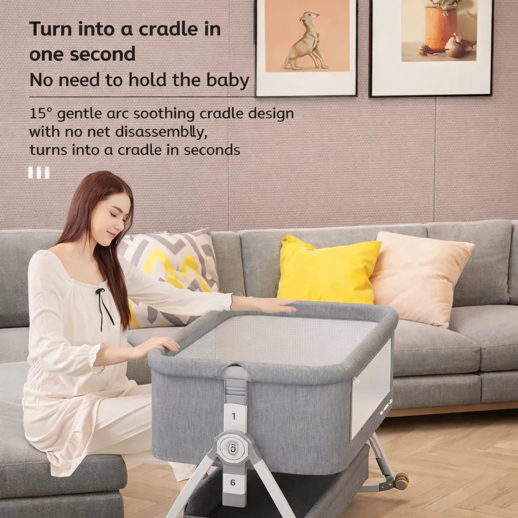 Pat portabil pentru bebeluși KIDOO® 3 în 1 cu saltea confortabilă, înălțime reglabilă, roți și pliere ușoară – ideal pentru nou-născuți, gri