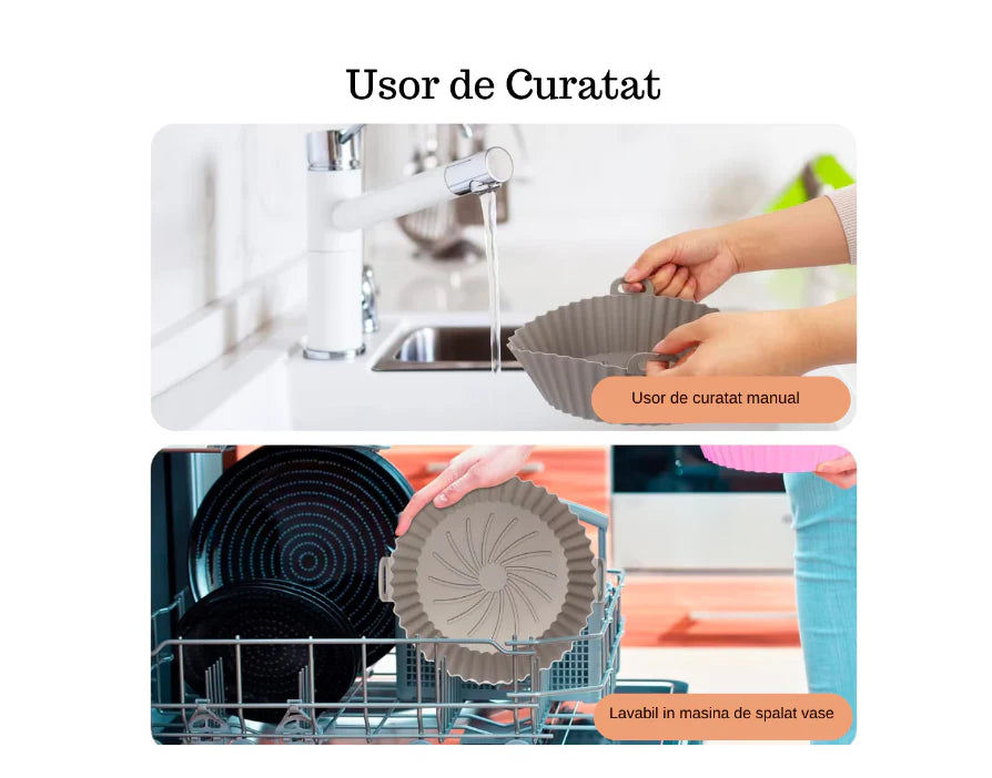 Tava pentru Air Fryer din Silicon, 18.3 cm, Gri, AT PERFORMANCE®, O Solutie Practica si Versatila pentru Gatitul Sanatos