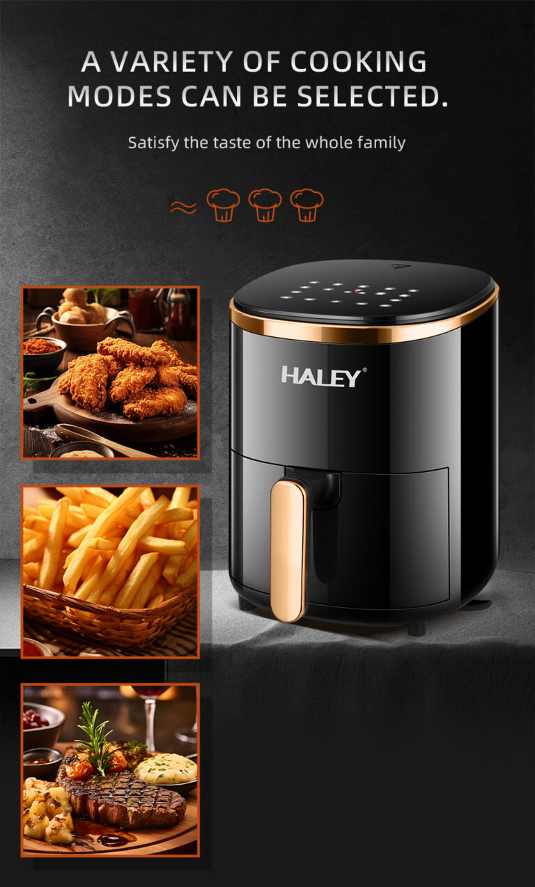 Friteuza cu Aer HALEY, 6L, 2000W, Performanta Moderna pentru Gatit Sanatos, Negru