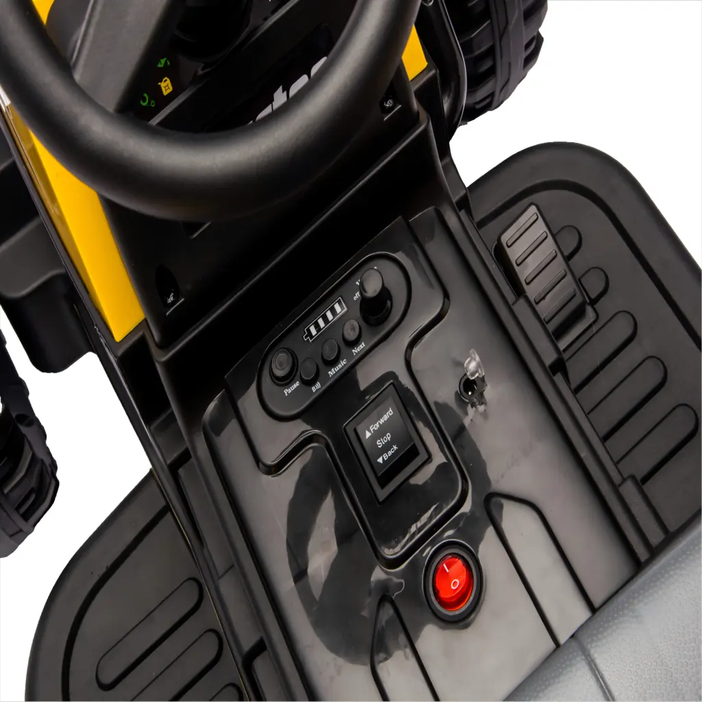 Tractor Electric KIDOO pentru Copii cu Telecomandă 2.4G, Remorcă Detașabilă, 12V 4.5Ah, 2 Motoare 380, Lumini LED, Muzică, Centură de Siguranță, Galben/Gri