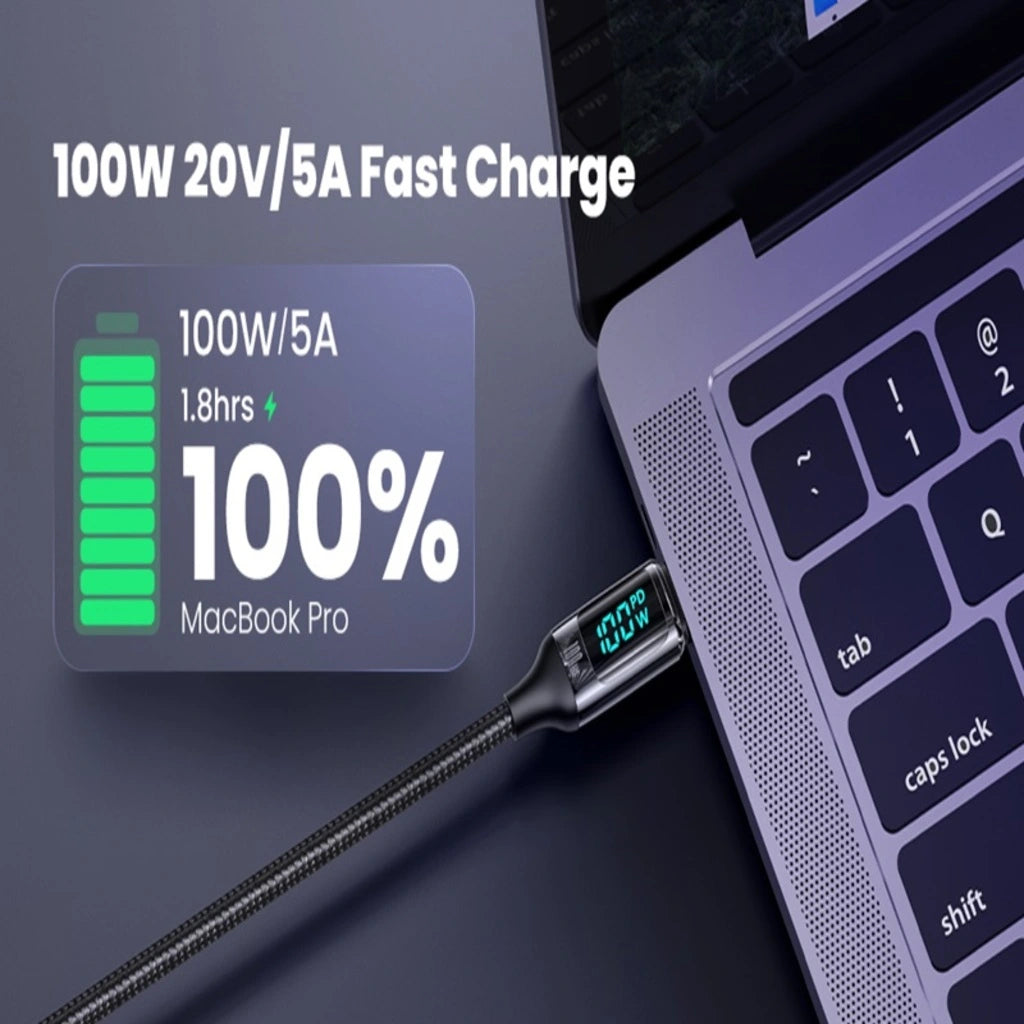 Cablu de Date & Încărcare Rapidă USAMS Shadow Series, USB-C la USB-C, 100W PD, Display Digital LED, Nylon Împletit, 1.2m