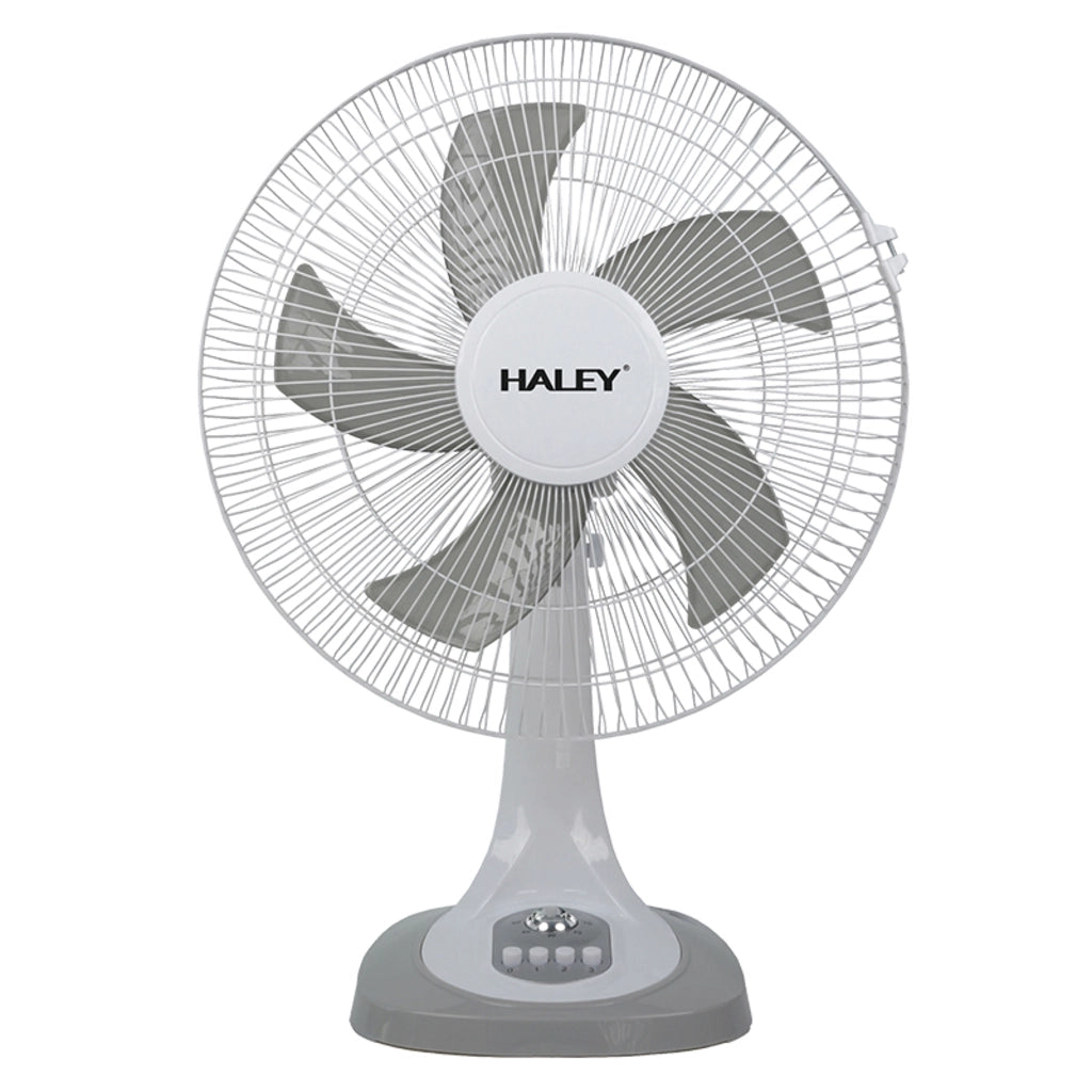 Ventilator de Masă HALEY HY-6018, 16 Inch, 5 Pale, 3 Trepte de Viteză, Oscilație Orizontală, Motor Puternic și Silențios, Alb