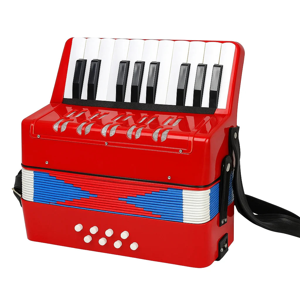 Mini Acordeon AT PERFORMANCE®, cu 17 clape si 8 butoane de bass, de jucarie, Albastru sidef.