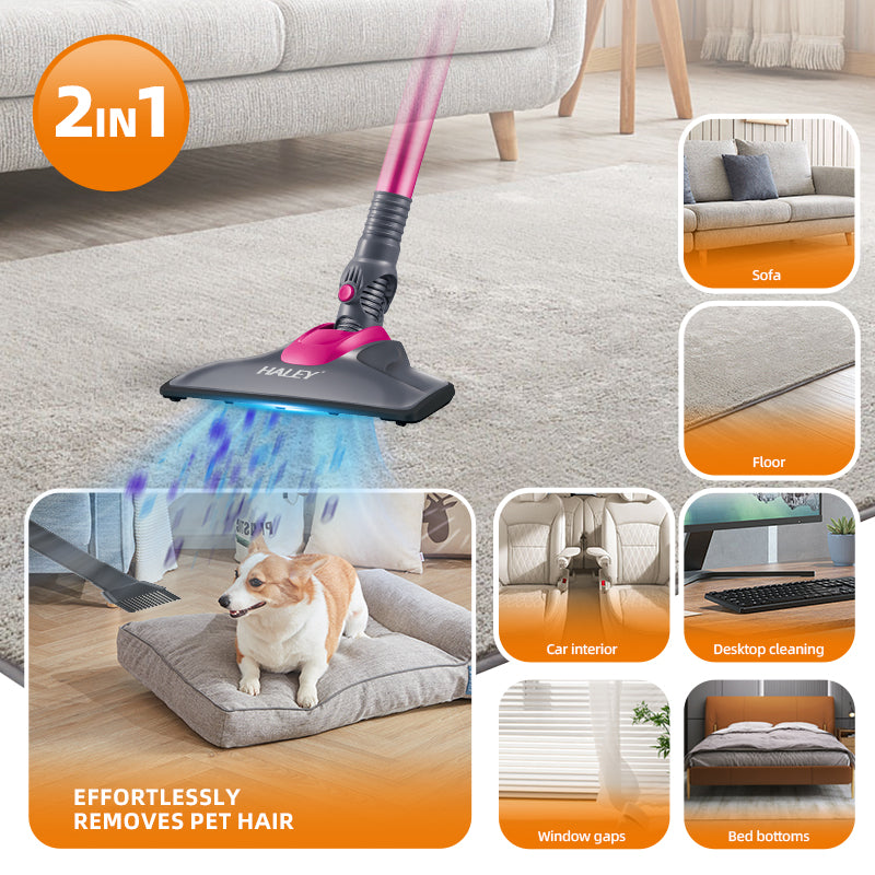 Aspirator HALEY cu băț, Aspirator pentru Covoare, de UZ Casnic, Compact, Puternic si Usor de Utilizat, Roz