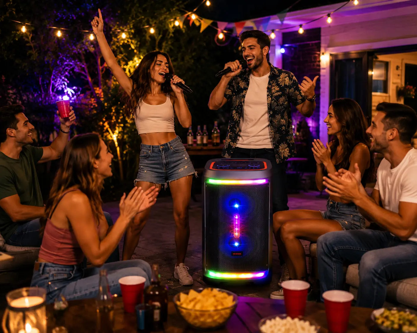 Boxă Karaoke Portabilă KOLAV-M2854 200W PMPO, 2x8", Bluetooth, Microfon Wireless Inclus, RGB LED, TWS, USB-C, TF Card, Telecomandă și Xtra Bass
