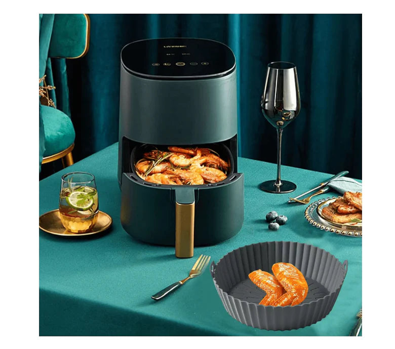 Tava pentru Air Fryer din Silicon, 18.3 cm, Gri, AT PERFORMANCE®, O Solutie Practica si Versatila pentru Gatitul Sanatos