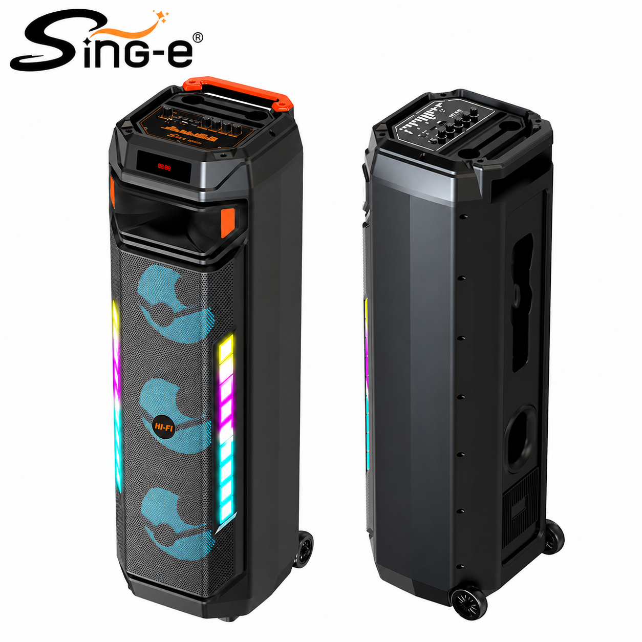 Boxă Portabilă Karaoke Sing-e ZQS8317, Bluetooth, 3 Difuzoare 8", 60W, Microfon Inclus, Telecomandă, LED RGB, Acumulator 4500mAh