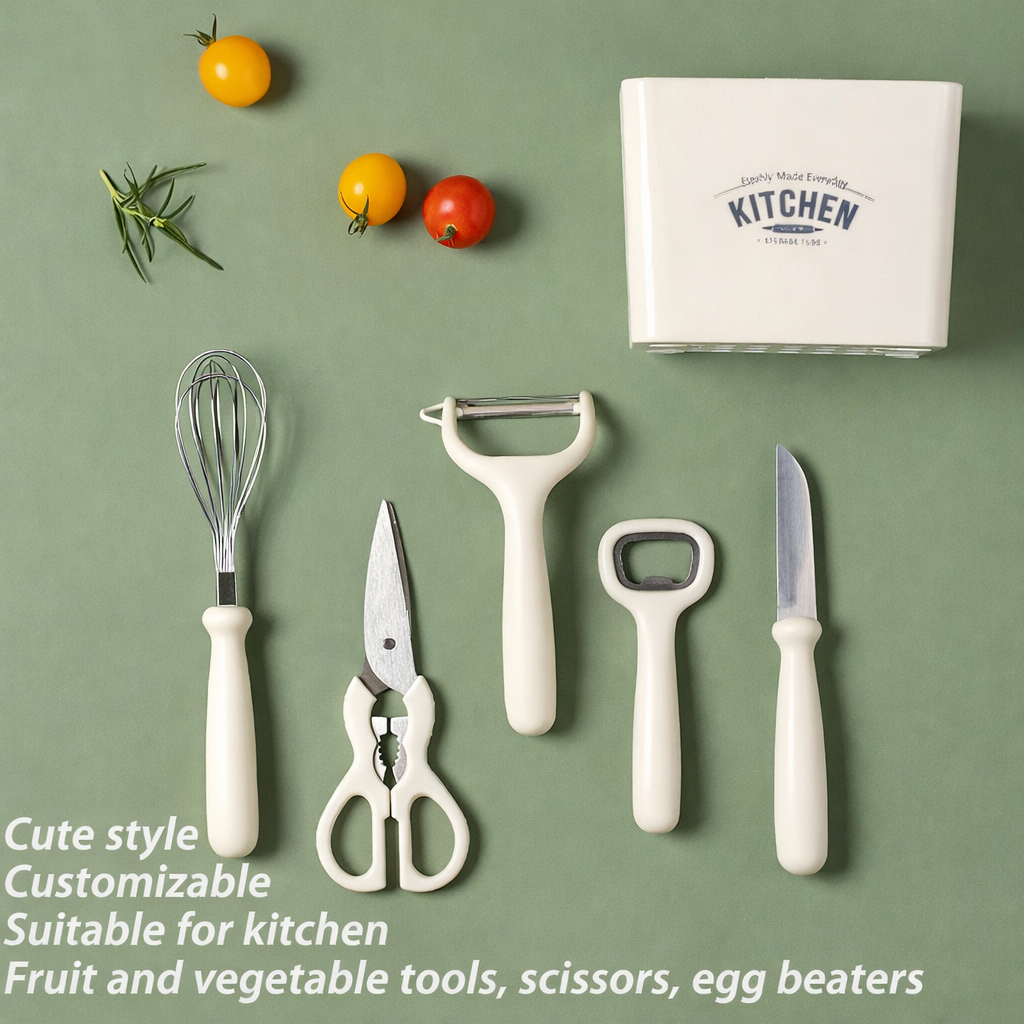 Set ustensile bucătărie 5+1 piese cu suport – Multifuncțional, inox