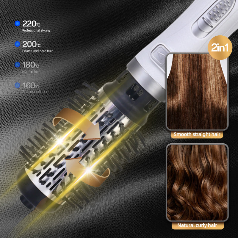 Perie Rotativă HALEY 1000W – 2 Perii, Încălzire Rapidă, Modelare de Durată, Protecție Păr, Inveliș Ceramic, Alb/Argintiu