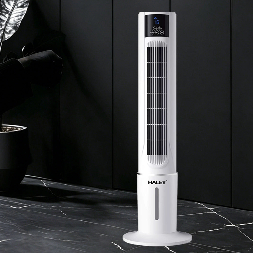 Răcitor de Aer Tip Turn HALEY HY-6117, 2000W, Rezervor 4,5L, 3 Trepte de Viteză, Oscilație Automată, Telecomandă, Timer, Display LED, Alb