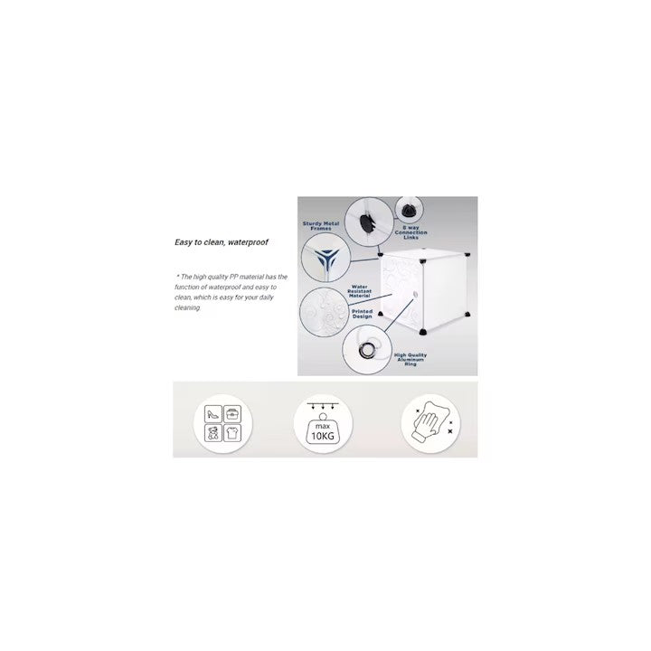 Dulap modular pentru copii, albastru, AT PERFORMANCE®, 12 rafturi, durabil, 76X37X147 cm, animalute zoo