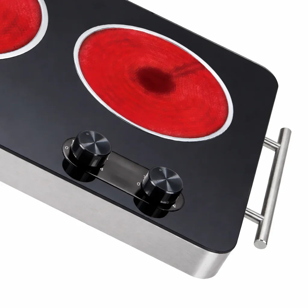 Plită Electrică Dublă Haley HY–1828 – 2 Zone, Suprafață din Sticlă Neagră