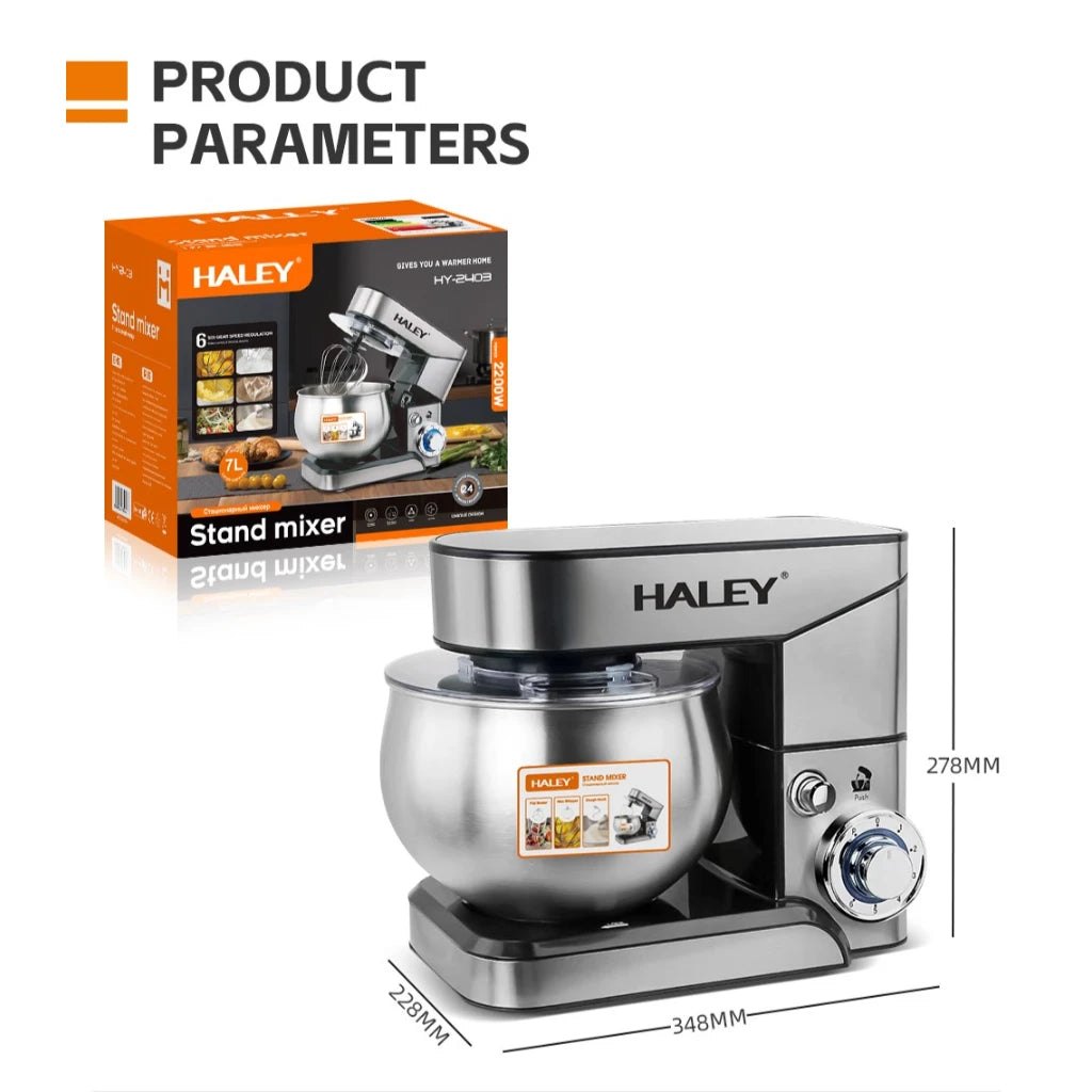 Robot de bucătărie multifuncțional HALEY HY-2403, 7L, inox, 6 viteze + Turbo