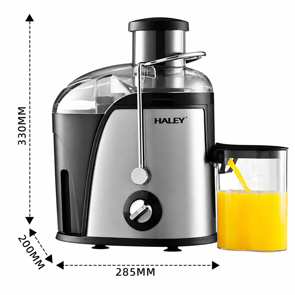 Storcător De Fructe Și Legume HALEY HY-2902, 1000W, 3 Viteze + Pulse, Tub Alimentare 65 mm, Recipient Pulpă 1.2L, Recipient Suc 0.5L, Filtru Din Oțel Inoxidabil