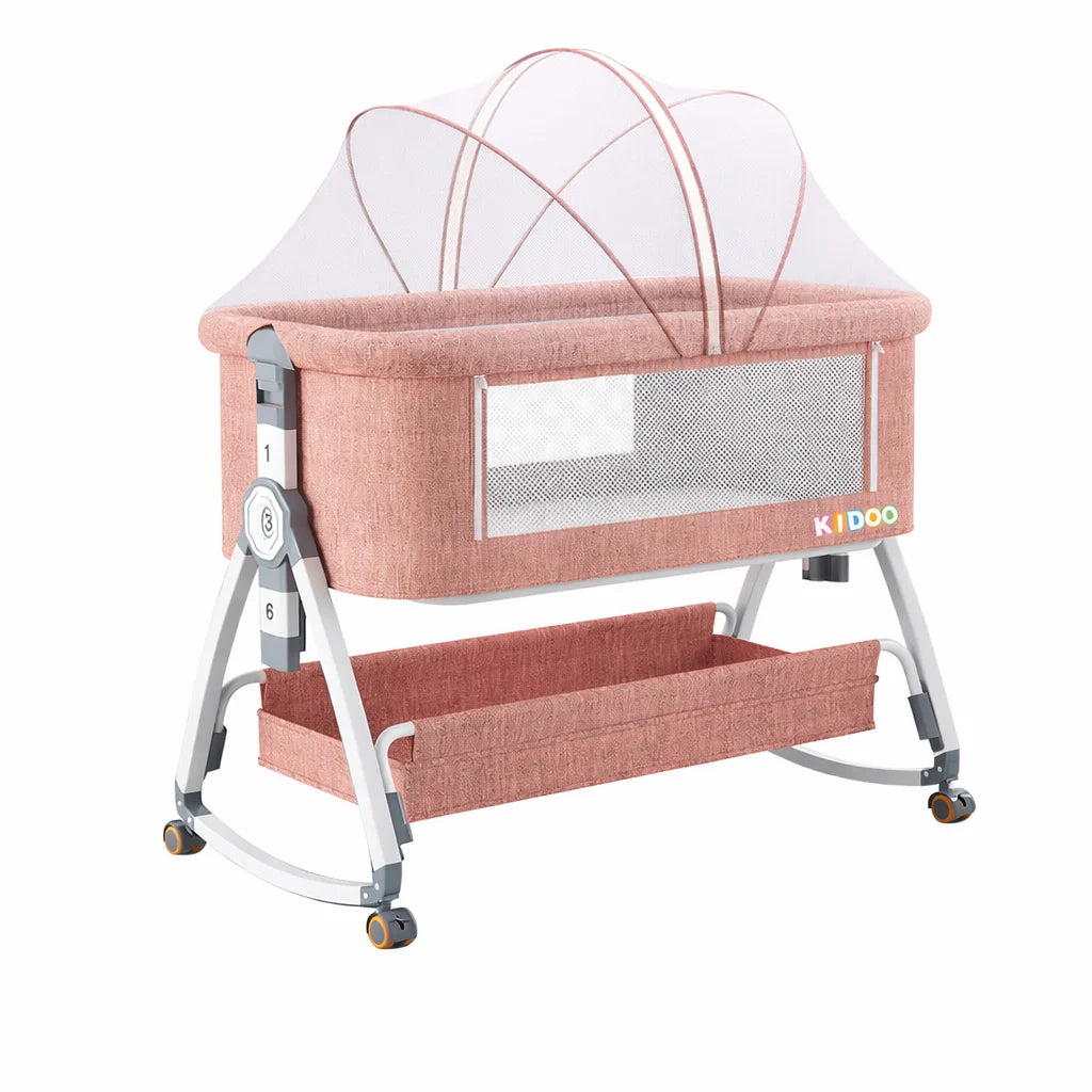 Pat portabil pentru bebeluși KIDOO® 3 în 1 cu saltea confortabilă, înălțime reglabilă, roți și pliere ușoară – ideal pentru nou-născuți, gri