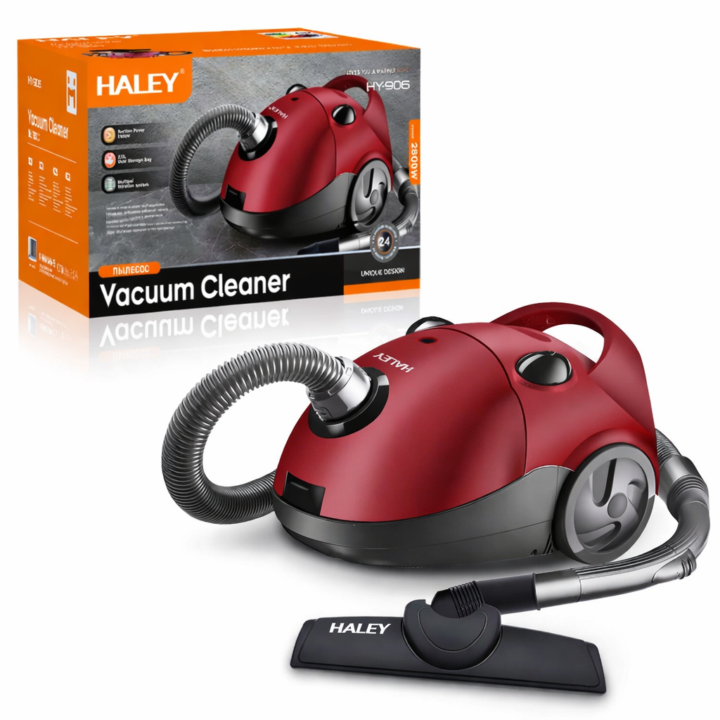 Aspirator cu Sac HALEY® HY-906, 2800W, Putere Aspirare 500W, Sistem Filtrare Multiplă, Capacitate Sac 2.0L, Roșu