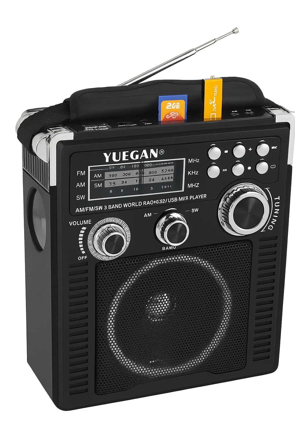 Radio Portabil AM/FM/SW cu MP3, USB, SD, Lanternă și AUX-IN