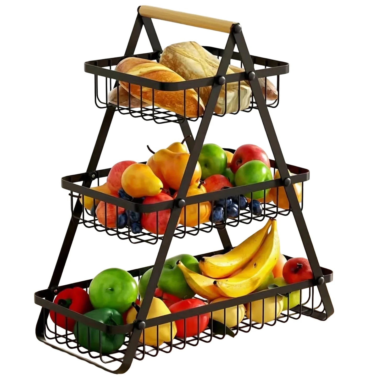 Cos de fructe, AT PERFORMANCE® decorativ, Metal, 3 etaje, Negru