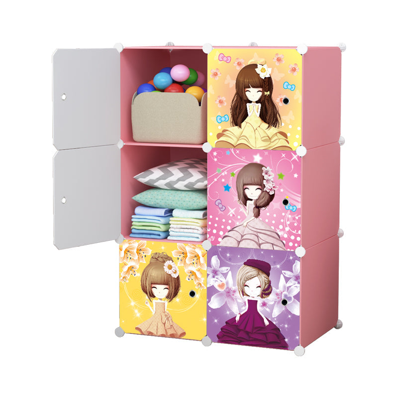 Dulap modular pentru copii, roz, AT PERFORMANCE®, 6 rafturi, durabil, 74X37X110 cm, printese nou