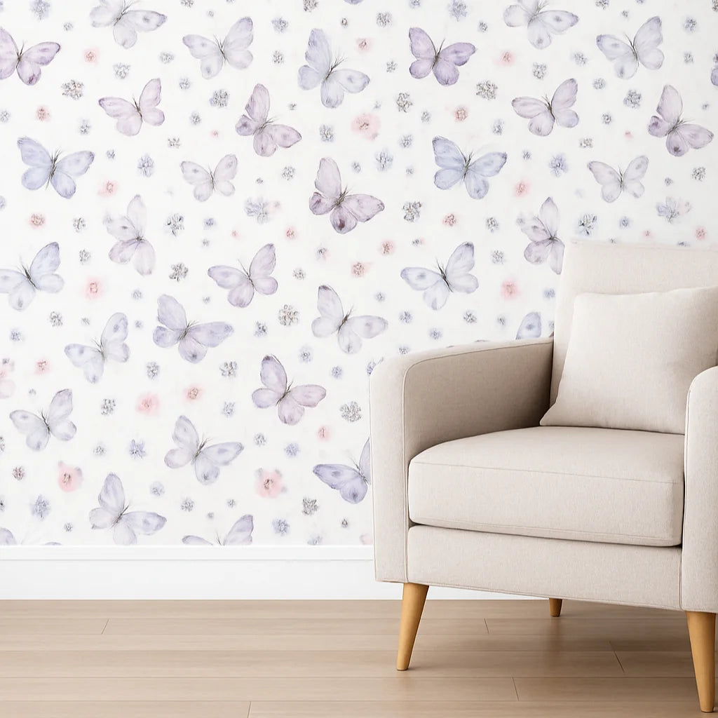 Rola Tapet 3D, autoadeziv/autocolant, AT PERFORMANCE®, spuma moale, design modern, pentru interior, usor de curatat, rezistent la apa, 68cmx2.8m, model fluturi, mov/alb