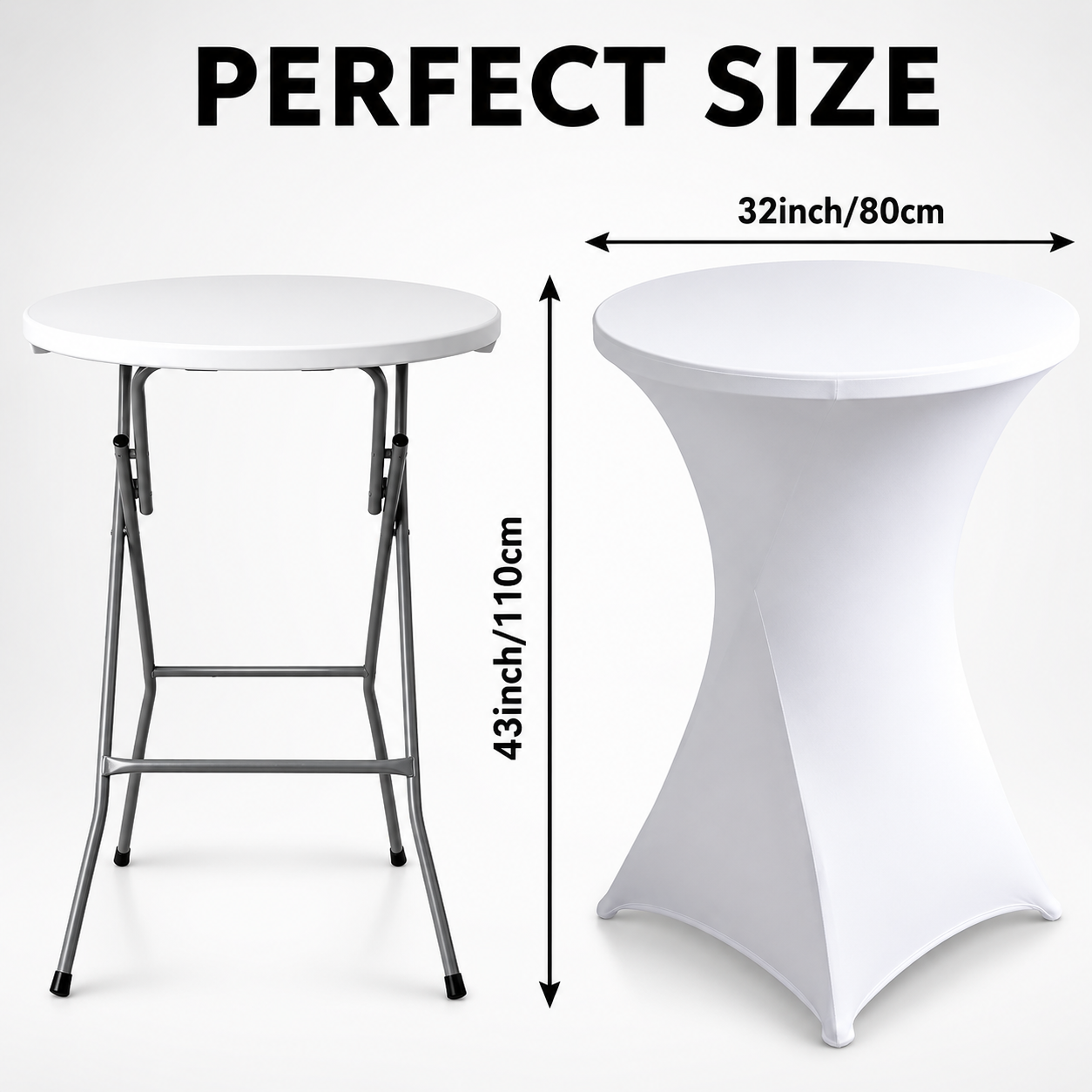 Masă Înaltă Pliabilă AT PERFORMANCE® AT-2061, Ø80 cm, 110 cm Înălțime, Husă Elastică Inclusă, Cadru Metalic